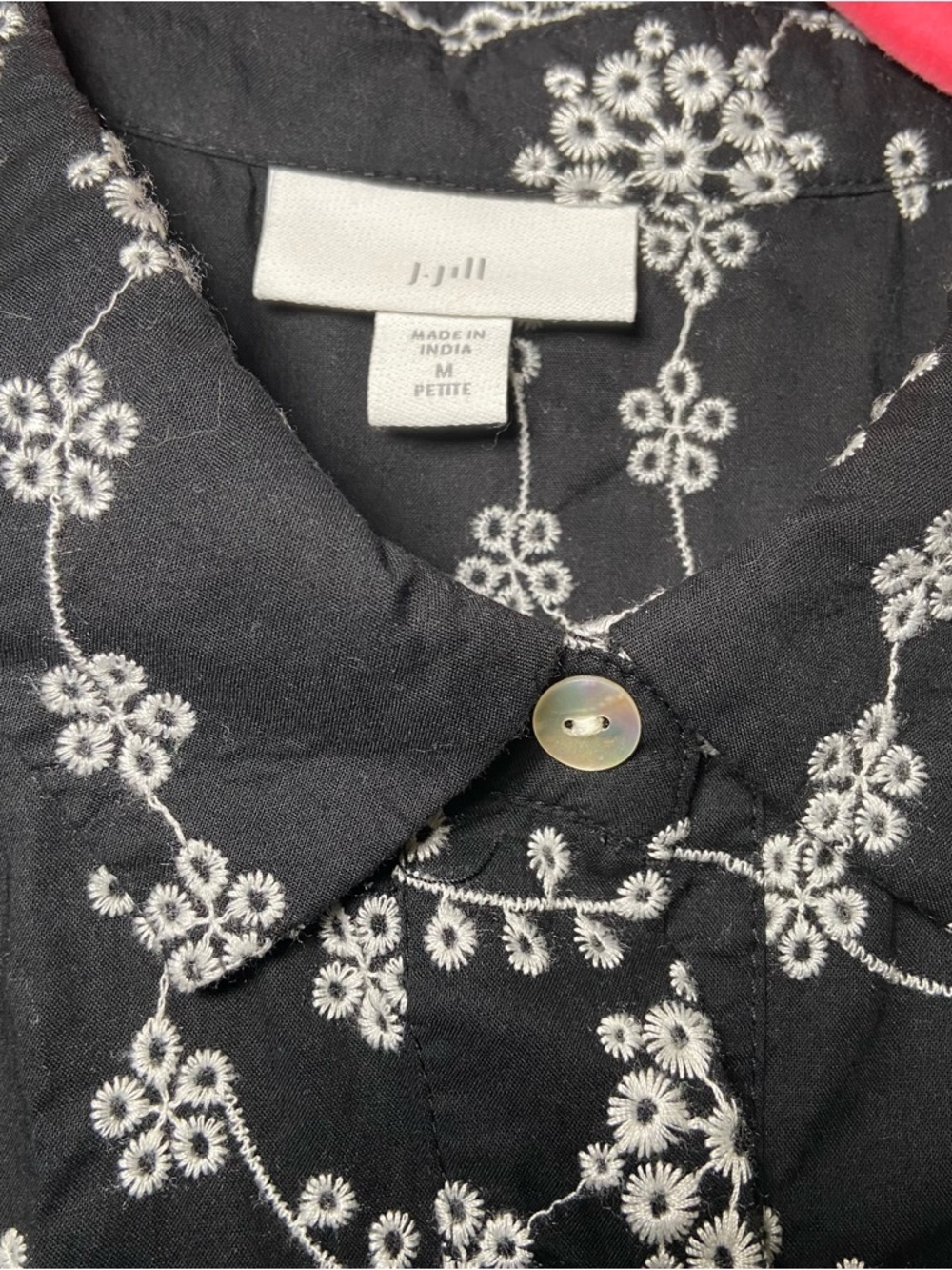 J Jill Petite Medium Black Embroidered Floral Button Front Cotton Dress - Picture 3 of 5